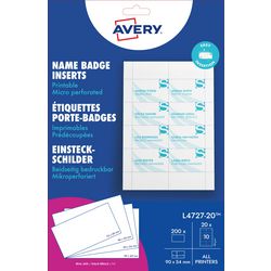 Scheda inserto badge Avery 54x90 mm 190 g/m² 20 fogli 10 etichette per foglio bianco