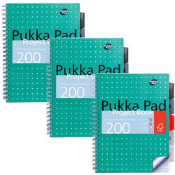 Lecture block pukka metallic checked green 200 pages 3 pieces