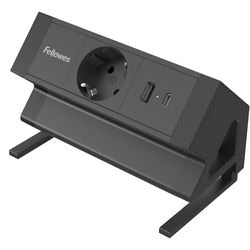 Fellowes ampra power desk – fuente de alimentación de superficie para escritorio – 1x toma + USB-A USB-C – abrazadera de escritorio de 10–45 mm – cable de 2 m – 5 años de garantía