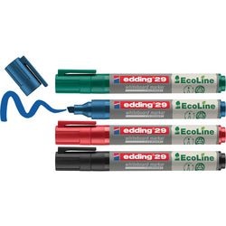 Pennarello Edding 29 ecoline - 4 pezzi - nero blu rosso verde - punta a scalpello 1-5 mm - adatto per lavagna bianca e lavagna a fogli mobili