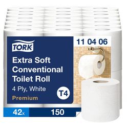 Tork toiletpapier t4 110406 (110405) 4laags 42st wit 19mtrx10cm pak a 42 rol 150 vel (110406)