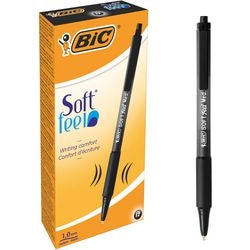 Penna a sfera BIC con supporto in plastica morbida al tatto, nera, con impugnatura a pulsante, ricaricabile