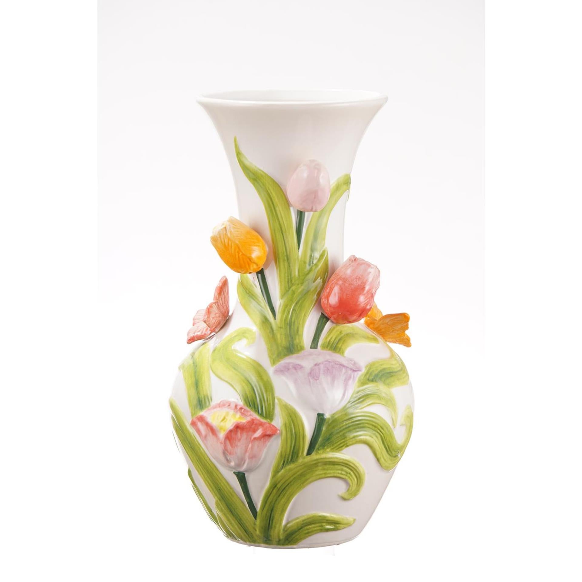 Mansion atmosphere kleurrijke vaas met tulpen 19x33,5cm