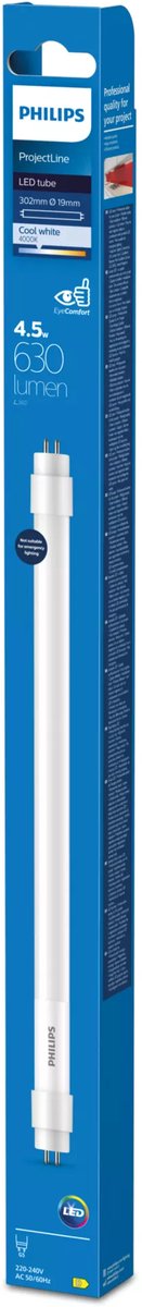 Philips led philips projectline led tl buis - t5 mini - 4.5w - g5 - koelwit licht - 300 mm