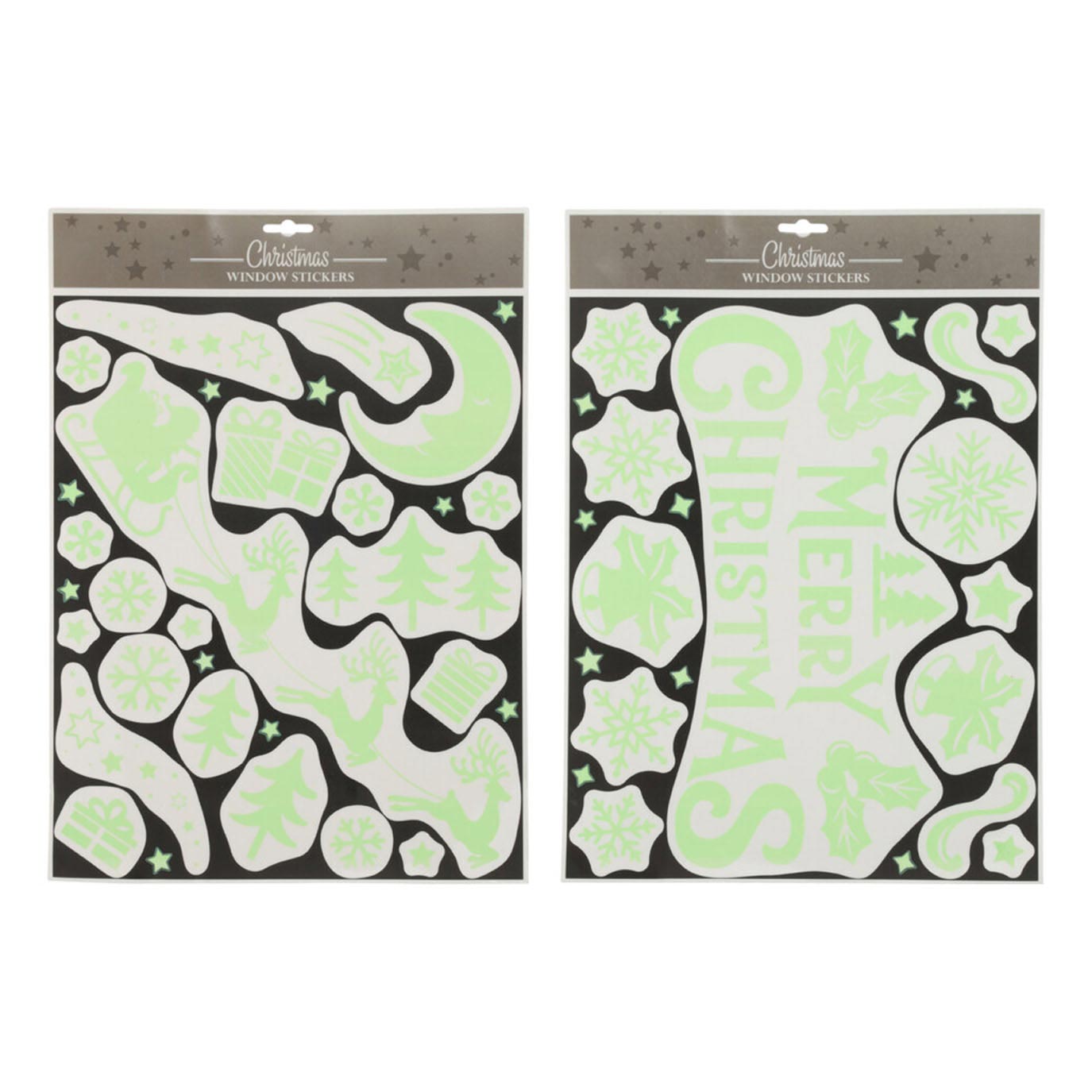 Gli adesivi della finestra brillano nel Natale buio