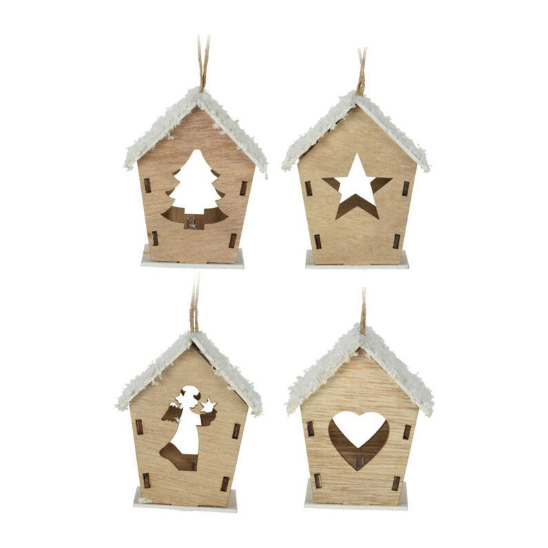 Casa de colgilla de Navidad de madera con LED