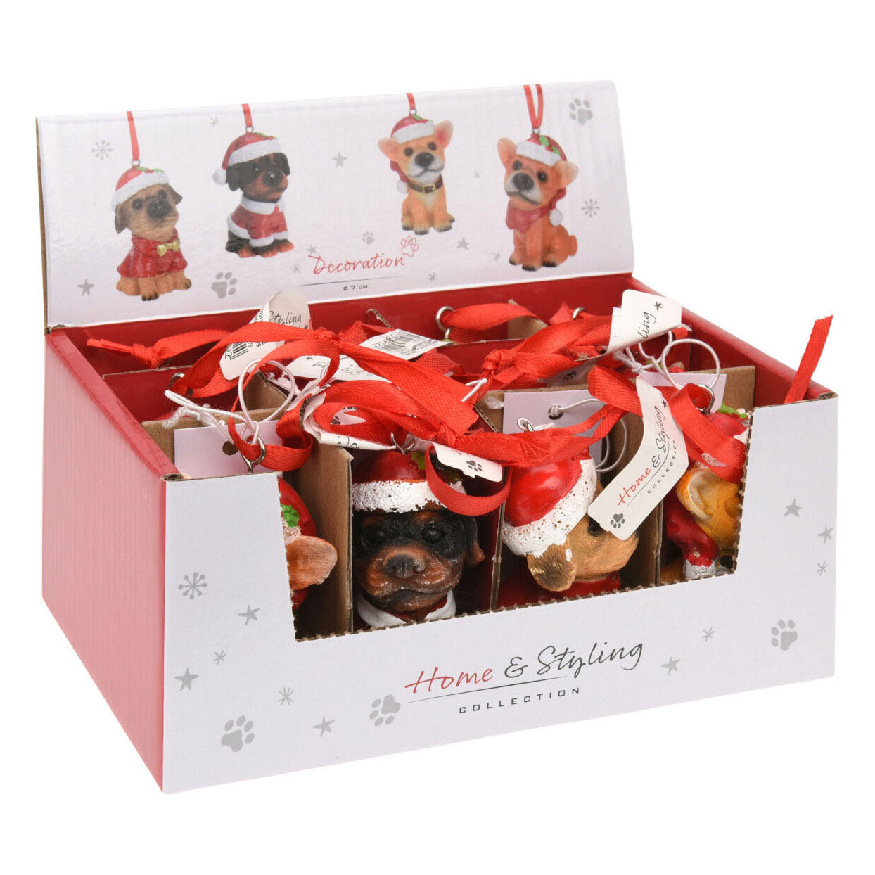 Cane di Natale con cappello da Babbo Natale, set di 12 pezzi