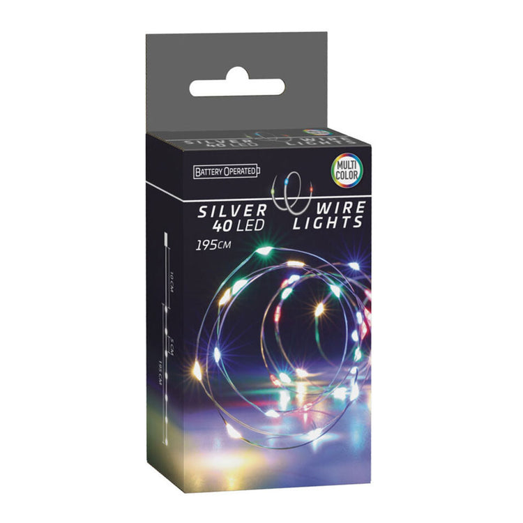 Hilo plateado de cable de luz LED, 195 cm - coloreado