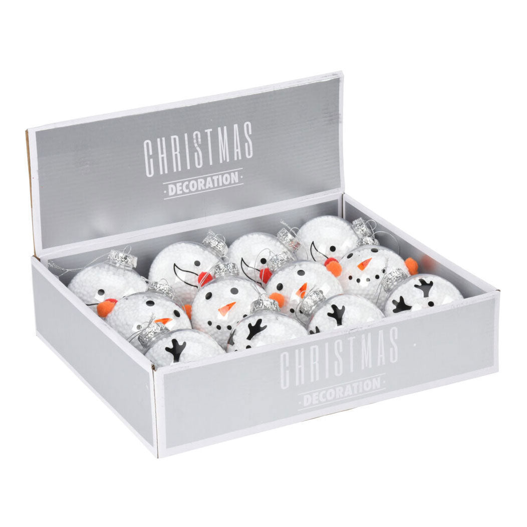 Christmas Bauble Snowman 8cm, set di 12 pezzi
