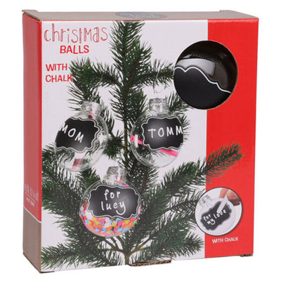 Bolas de Navidad transparentes con etiquetas de tiza, 5st.
