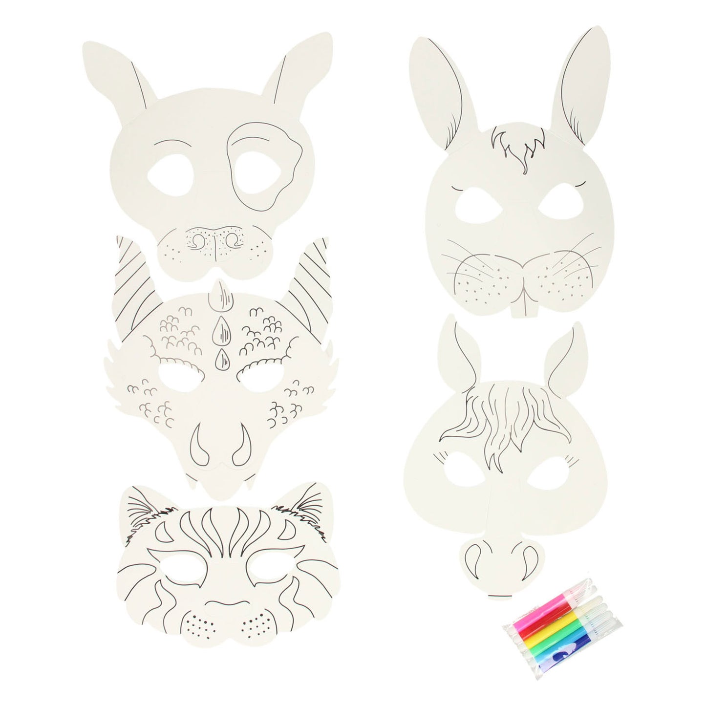 Colori maschere per animali con pennarelli, 6st.
