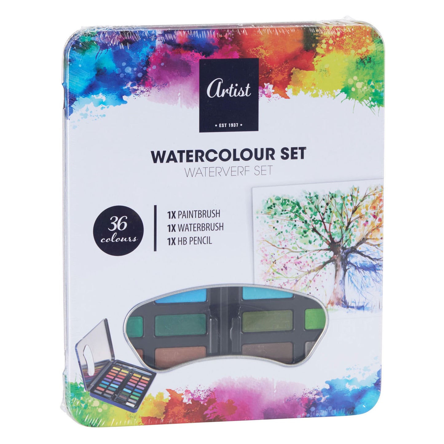 Watercolor set with brush, 36 colors