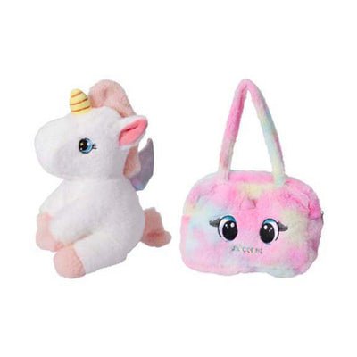 Borsa in peluche con unicorno in borsa