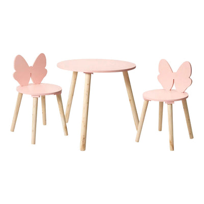 Conjunto de mesa de madera con 2 sillas mariposa - rosa