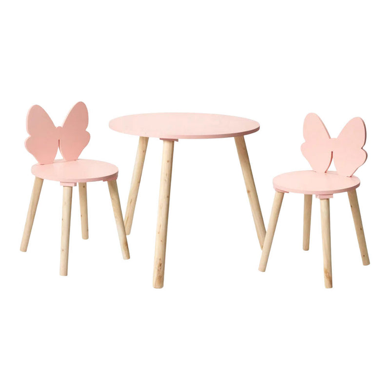 Conjunto de mesa de madera con 2 sillas mariposa - rosa