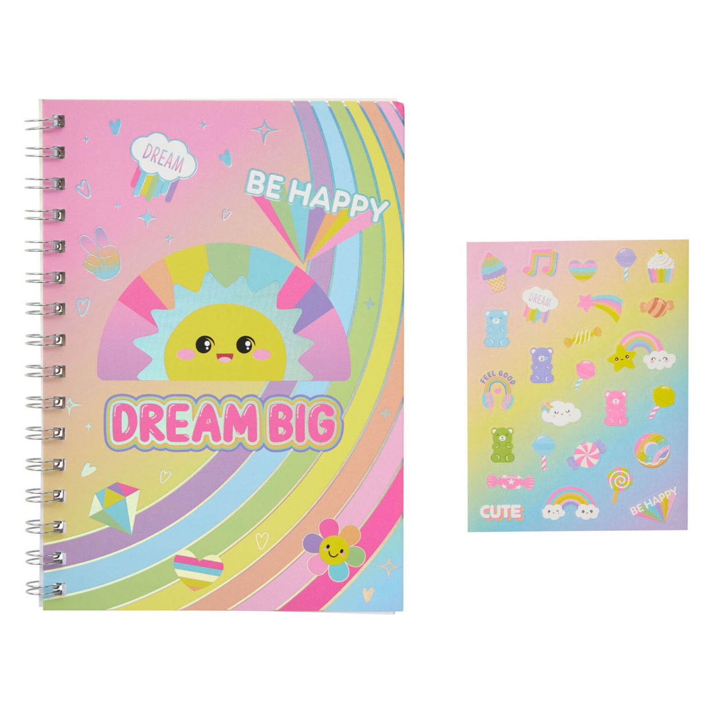 Cheerful stationery set - with notebook and stickers - 19 pcs.