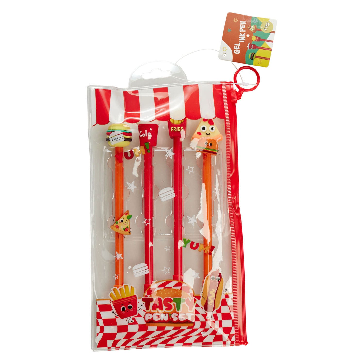 Set di penne gel fast food in astuccio, 4 pezzi
