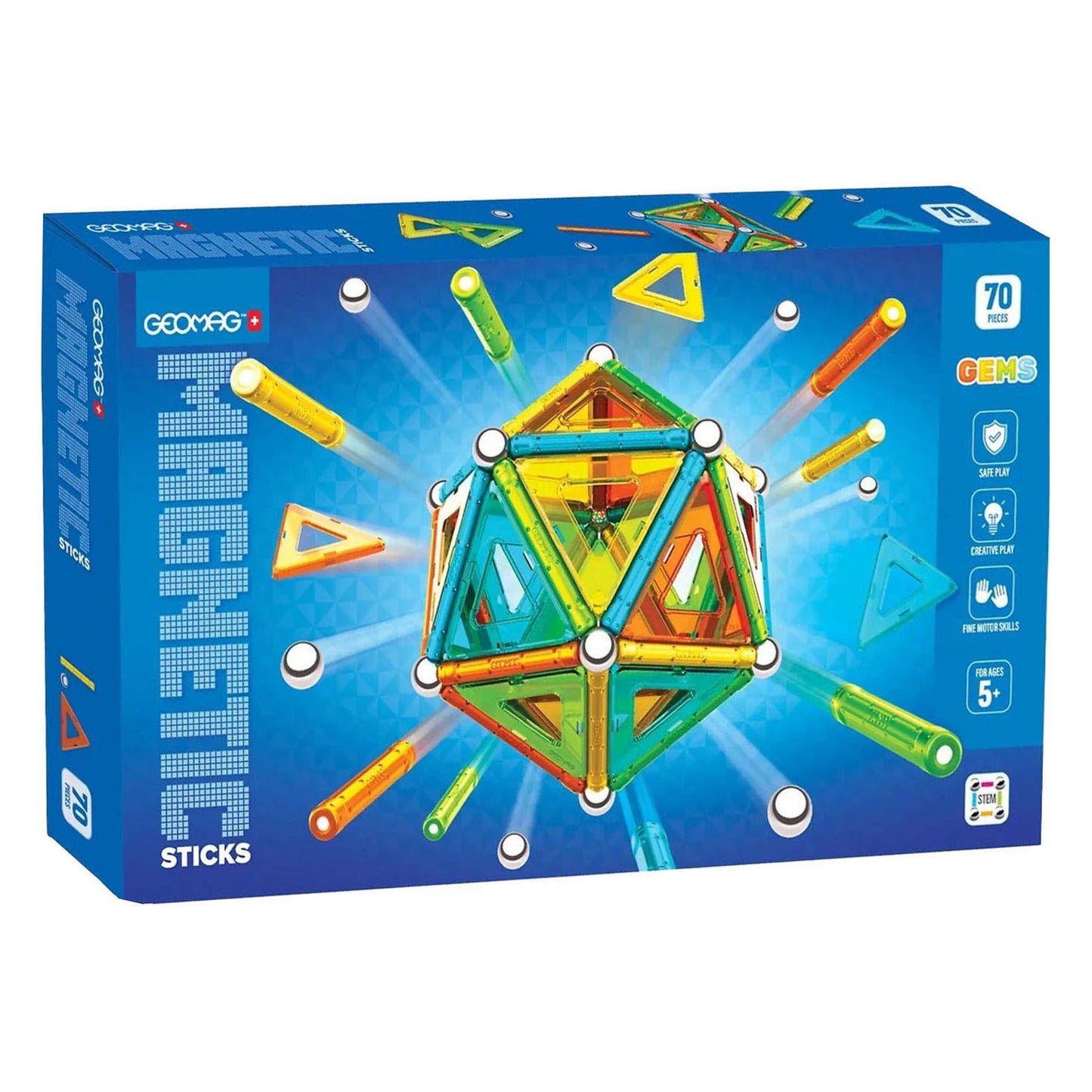 Set di bastoncini magnetici e pietre preziose Geomag - 70 pezzi.