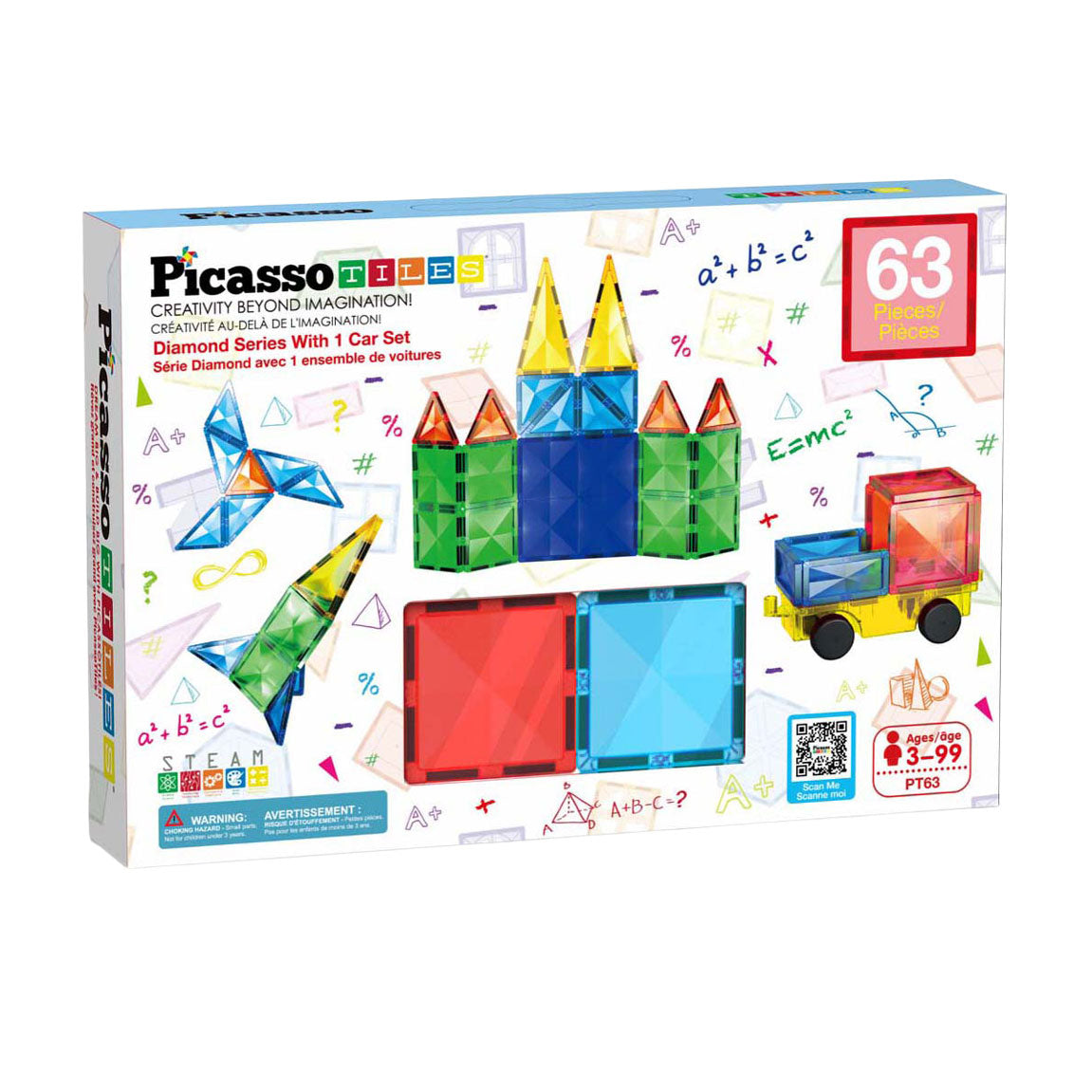 Selecta picassotiles serie diamante - piastrelle da costruzione magnetiche - 63 pz.