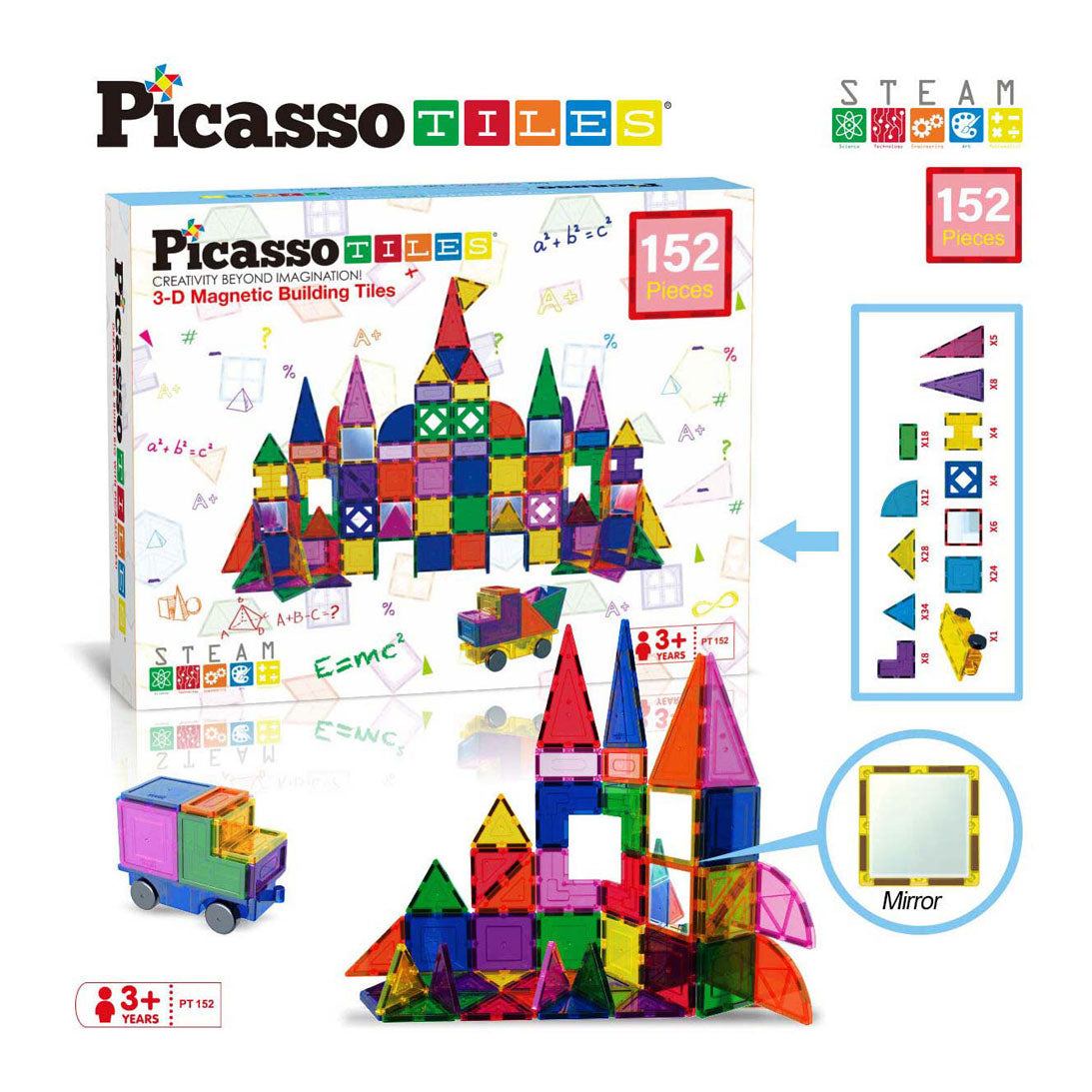SelectA Picassotiles blocchi e specchi - piastrelle di edifici magnetici, 152dlg.