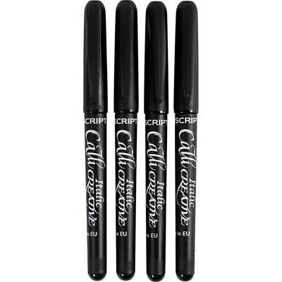 Marcatori calligrafici, spessore della linea 1.4+2,5+3,6+4,8 mm, nero, 4 pezzo 1 scatola