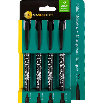 Marcatori calligrafici, spessore della linea 1.4+2,5+3,6+4,8 mm, nero, 4 pezzo 1 scatola