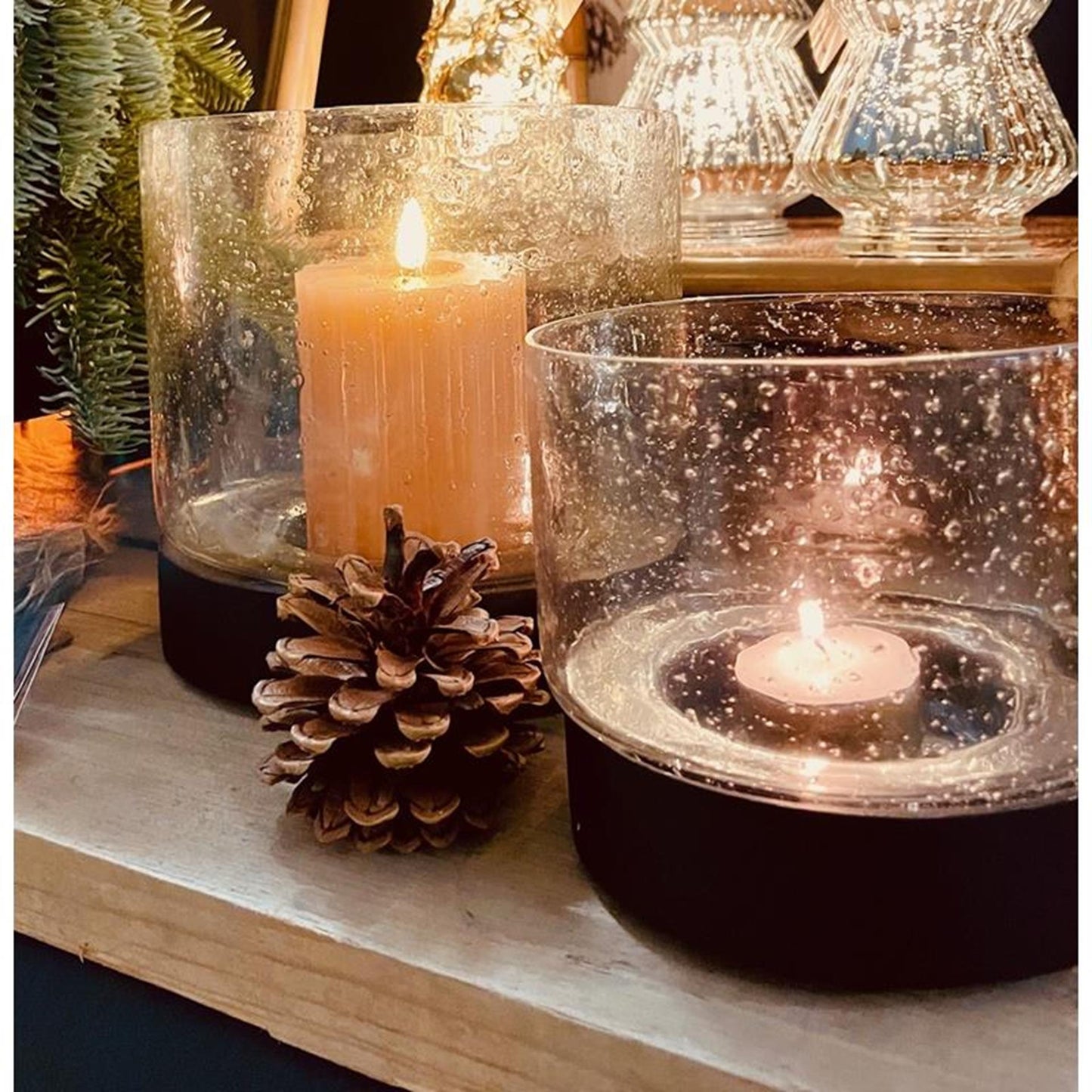 Hbx natural living candelabro vidrio burbuja h16d17 negro