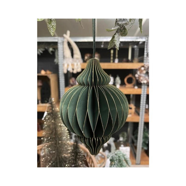 Hbx natural living kerstbal ui papier 10cm groen