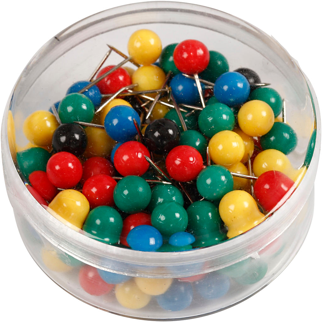 Creativ company card pins, l: 17 mm, d 6 mm, various colors, 100 div 1 box