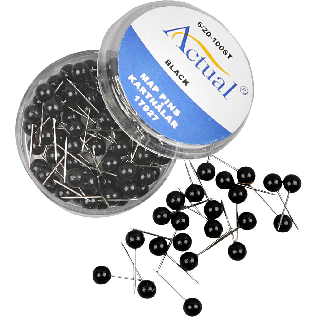 Creativ company card pins, l: 17 mm, d 6 mm, black, 100 pieces 1 box