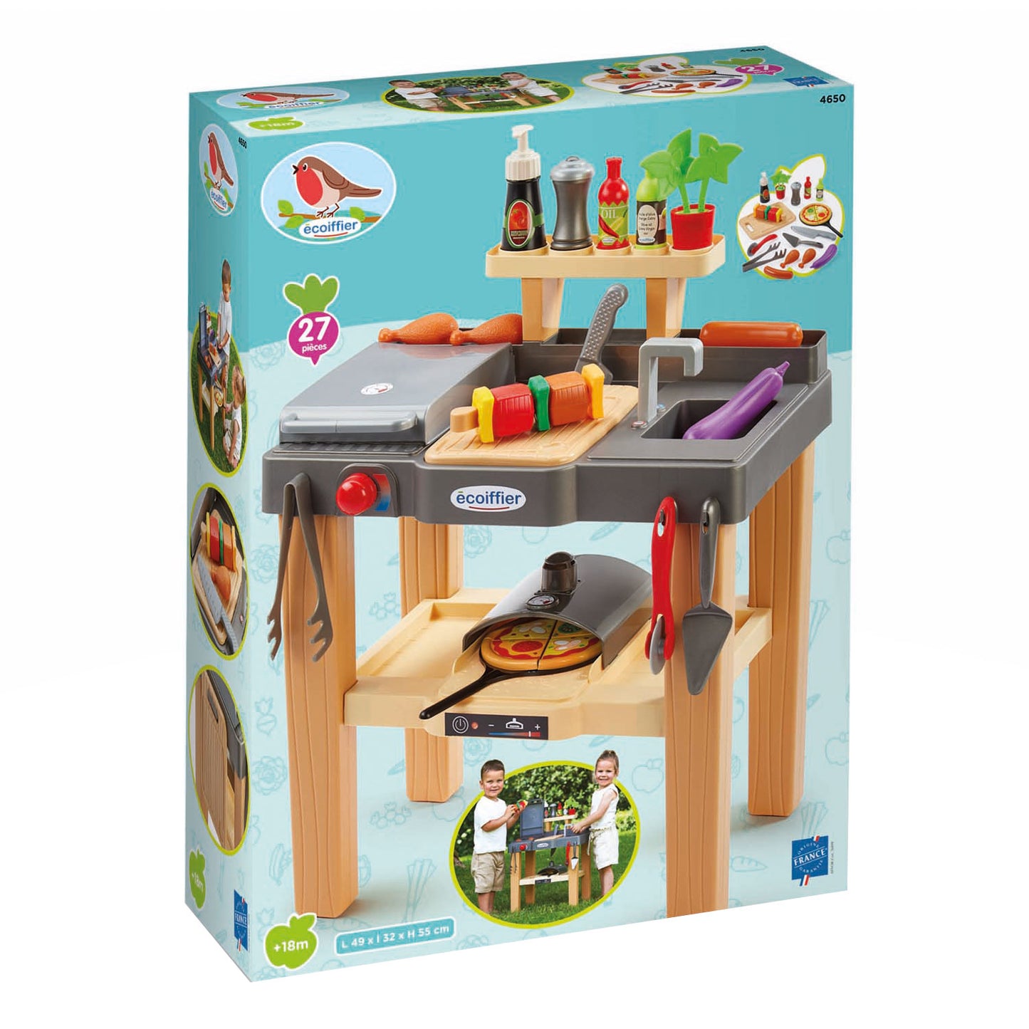 Cucina estiva Ecoiffier con barbecue e forno per pizza, 27dlg.