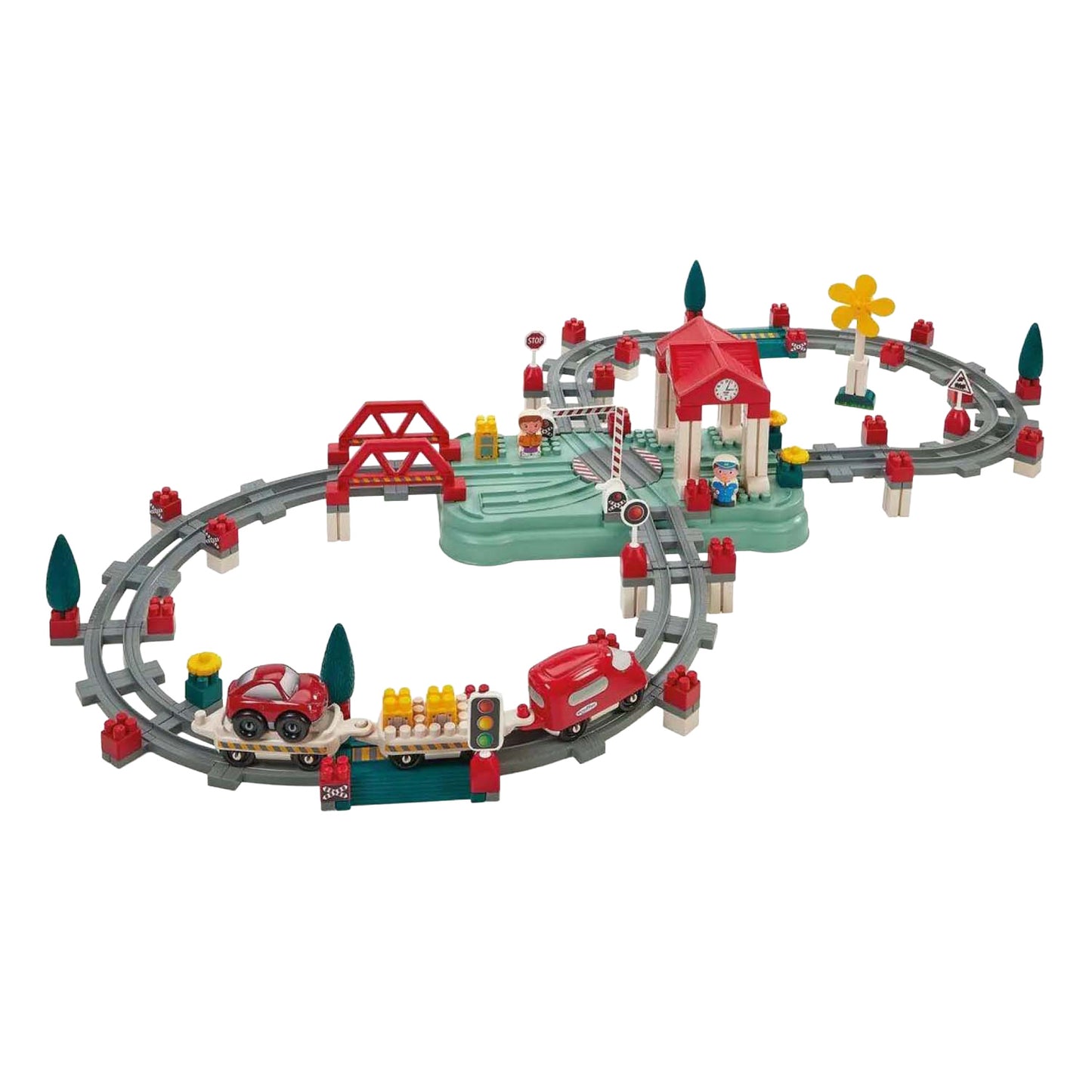 Abrick ecoiffier - set da costruzione binari ferroviari, stazione e accessori, 140 pezzi.