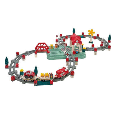 Abrick ecoiffier - set da costruzione binari ferroviari, stazione e accessori, 140 pezzi.
