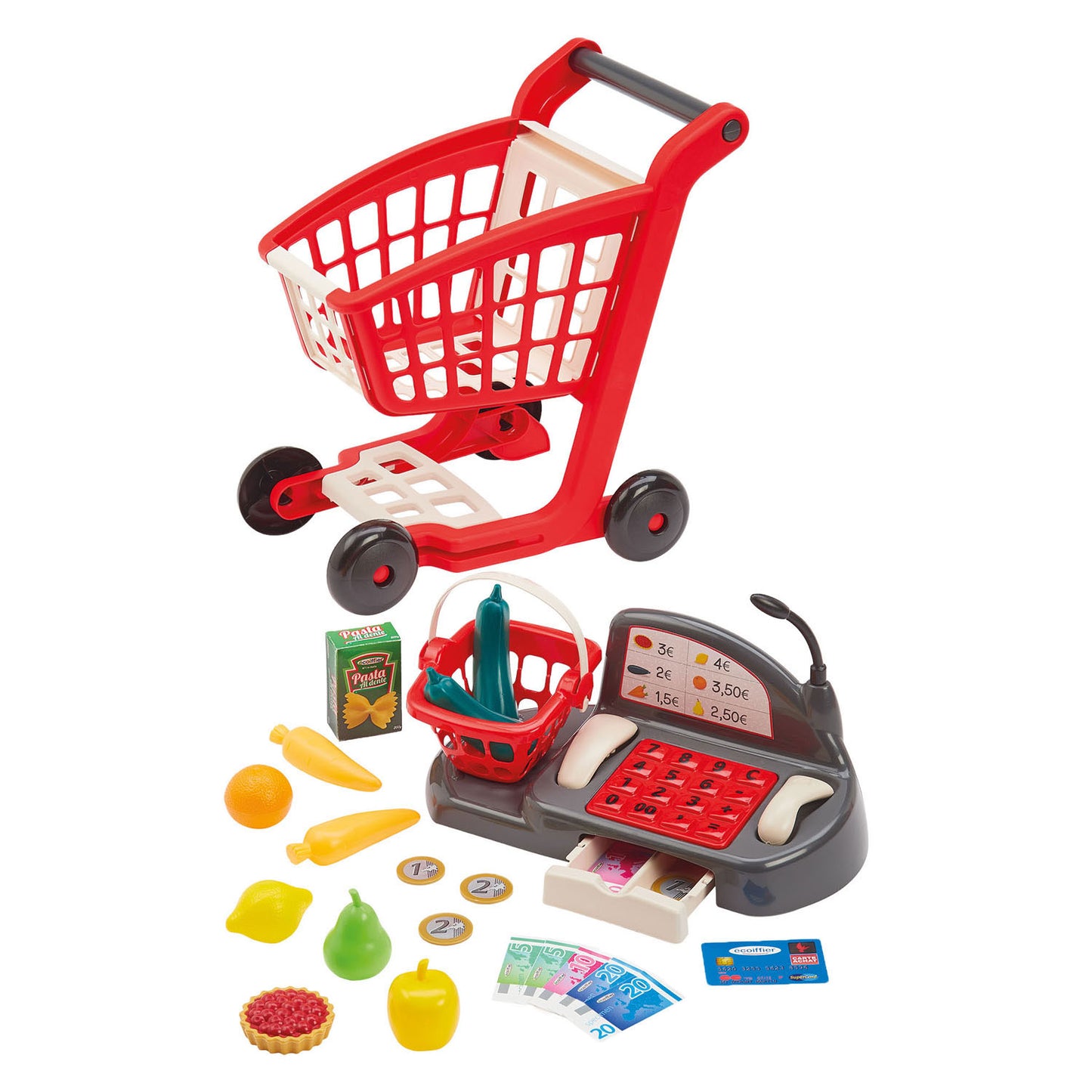 Carro de compras y caja registradora llenos de Ecoiffier - 26 uds.