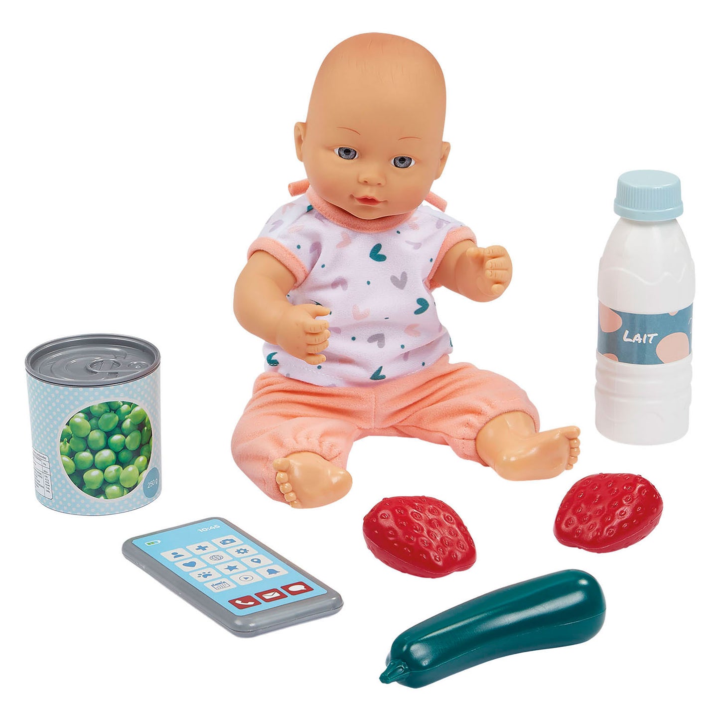 Carro de compra relleno Ecoiffier vert azur con muñeco bebé - 8 piezas.