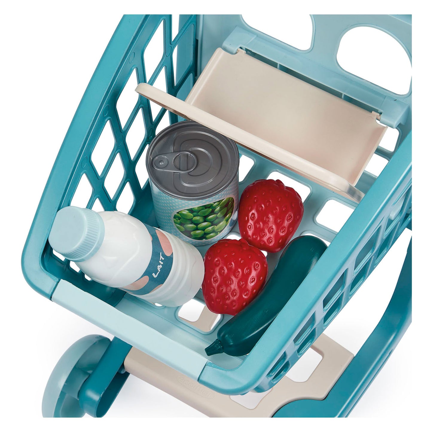 Carro de compra relleno Ecoiffier vert azur con muñeco bebé - 8 piezas.