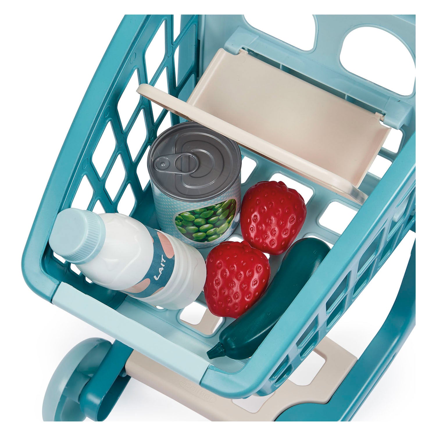 Carro de compra relleno Ecoiffier vert azur con muñeco bebé - 8 piezas.