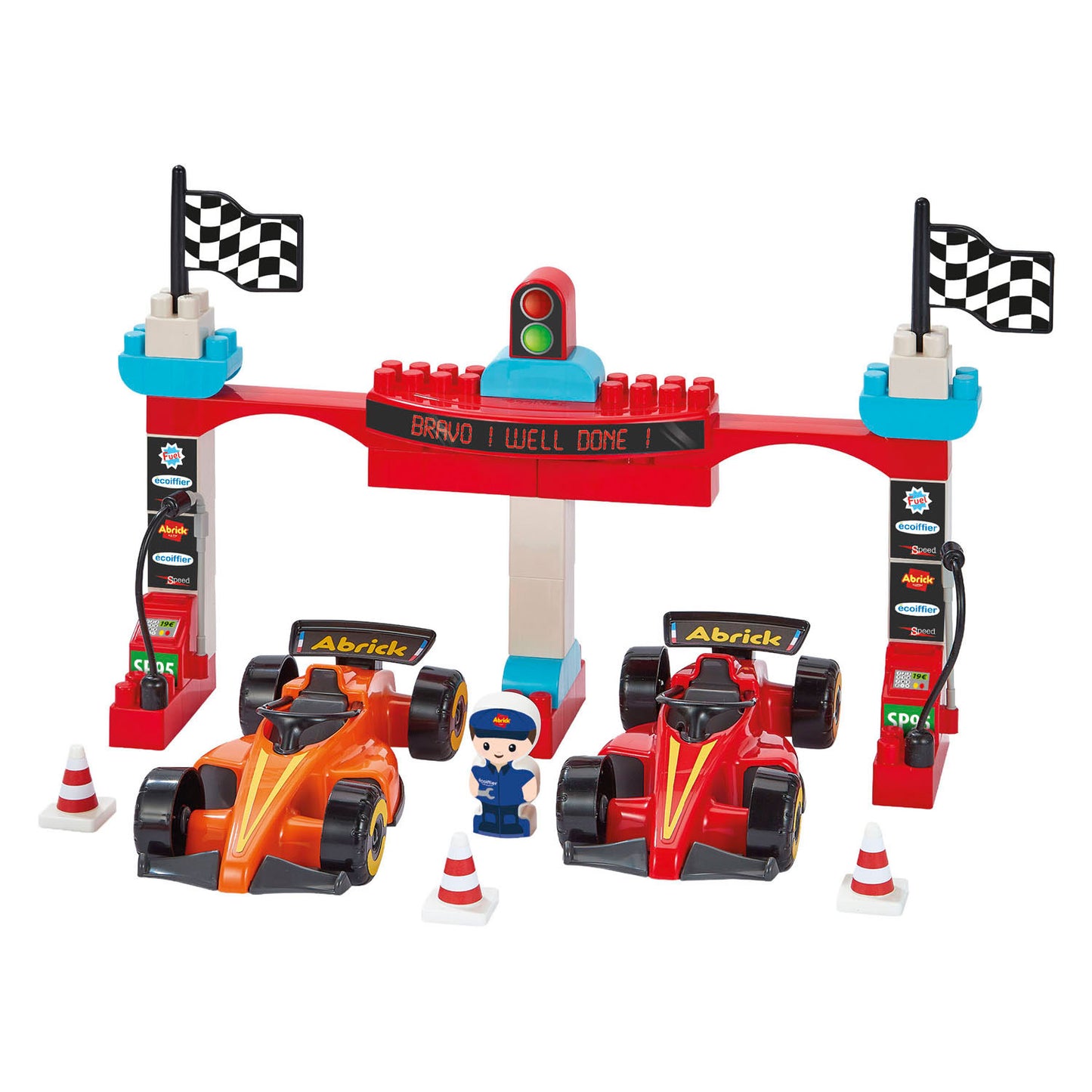 Ecoiffier abrick bouwblokken formule 1 grand prix met 3 voertuigen