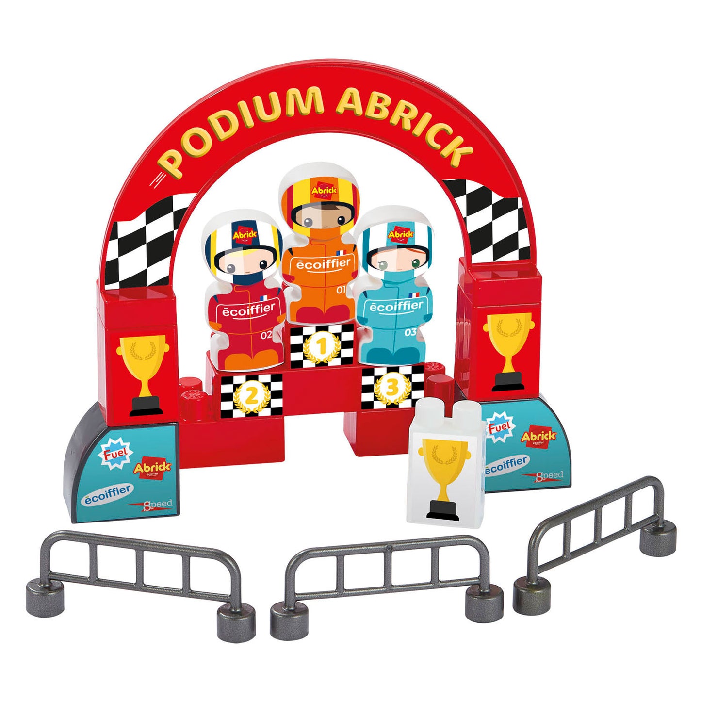 Ecoiffier abrick bouwblokken formule 1 grand prix met 3 voertuigen
