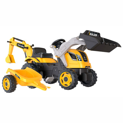 Smoby Builder Max Excavator Tractor con remolque amarillo