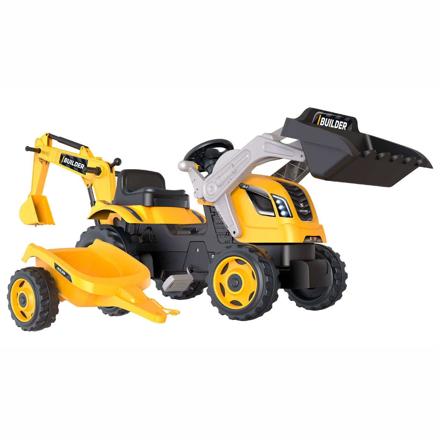 Trattore Excavator Max Builder Smoby con rimorchio giallo