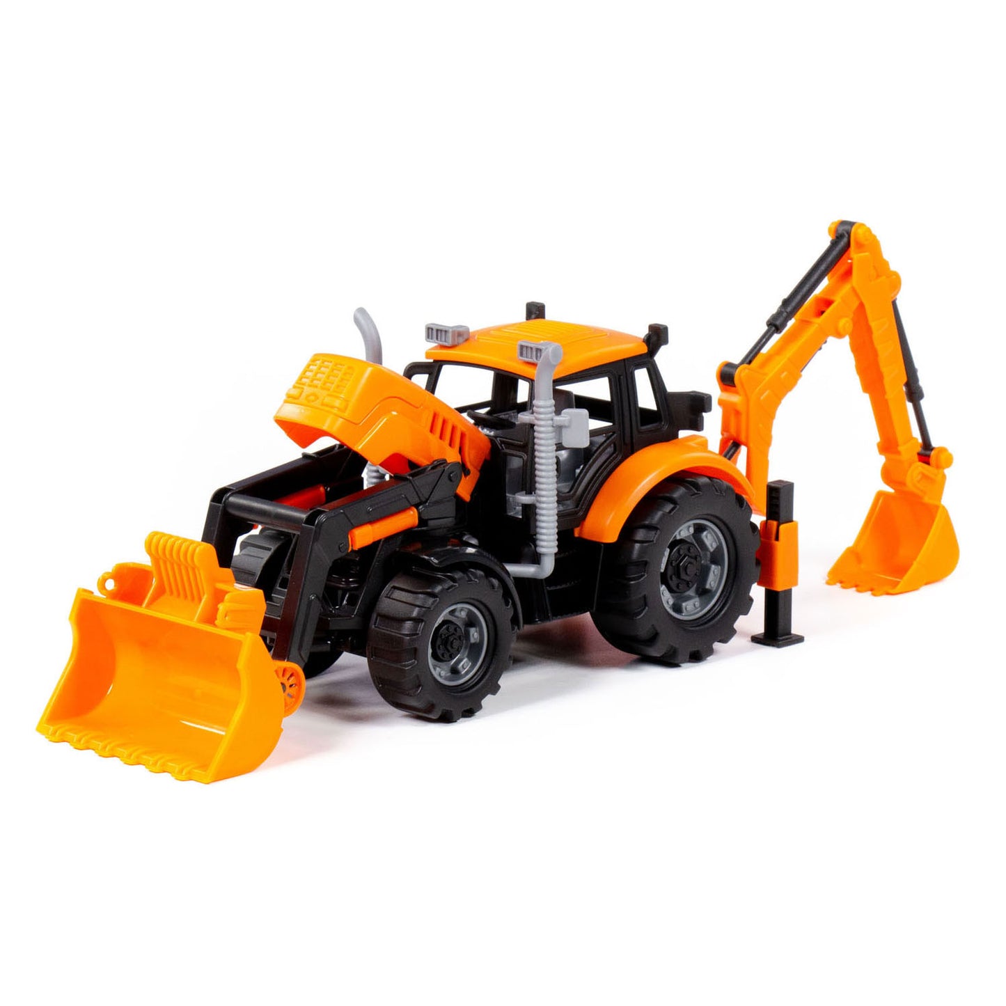 Cavallino Toys Tractor Cavallino con cargador y excavadora amarillo, escala 1:32