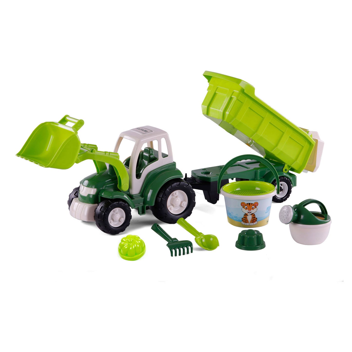 Cavallino Toys Cavallino XL Tractor Green con rimorchio e set di secchi di ribaltamento, 9dlg.