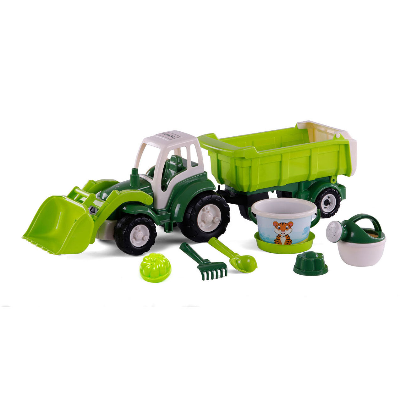Cavallino Toys Cavallino XL Tractor Green con rimorchio e set di secchi di ribaltamento, 9dlg.