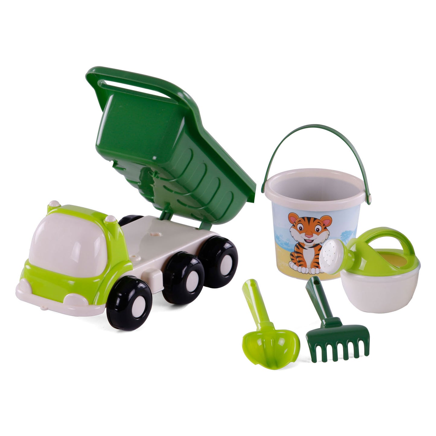 Cavallino Toys Cavallino Beach Kiepwagen con cubo de verde, 5dlg.