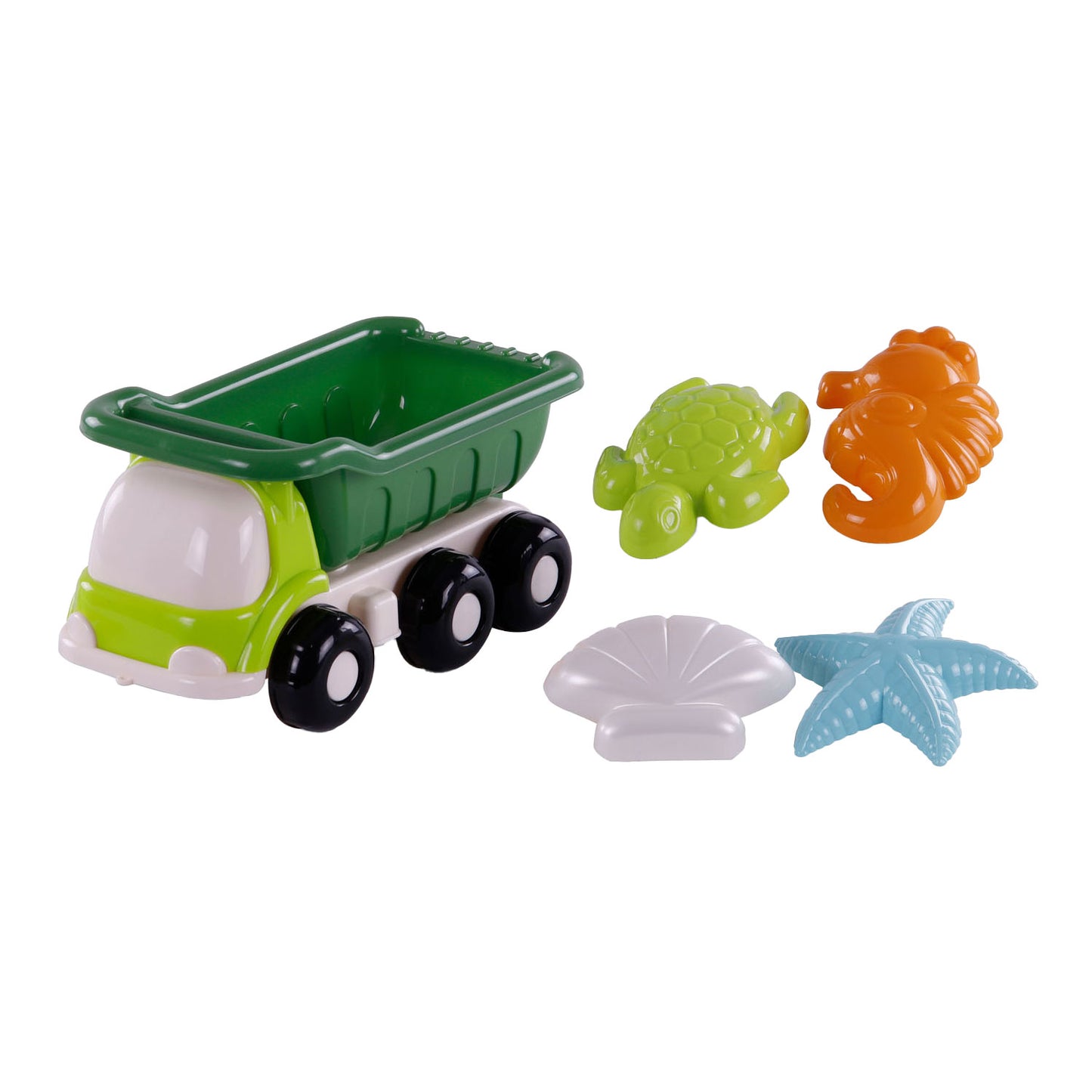 Cavallino Toys Cavallino Beach Kiepwagen con 4 forme di sabbia verde
