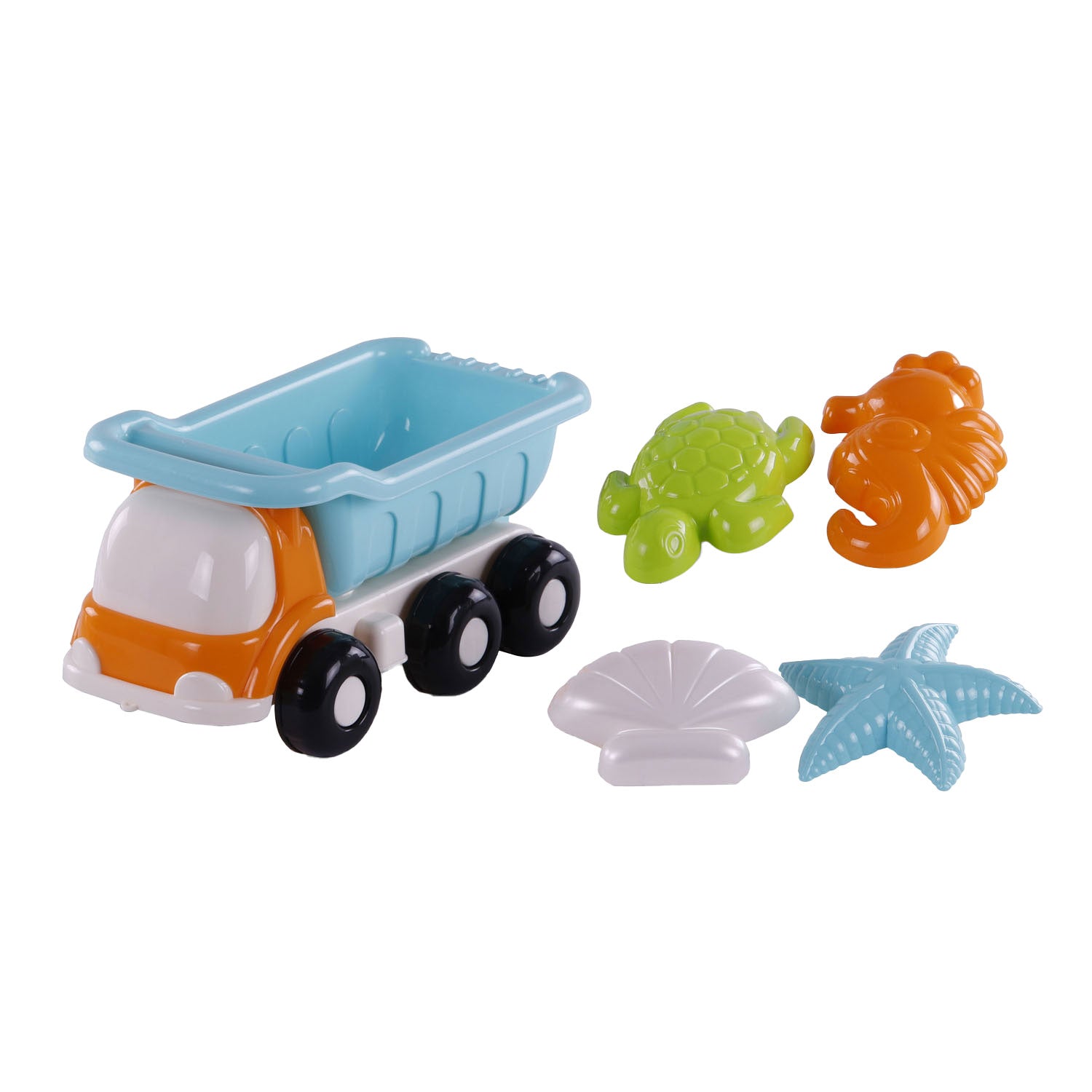 Cavallino Toys Cavallino Beach Kiepwagen con 4 forme di sabbia blu