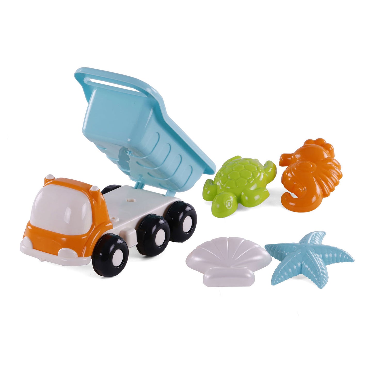 Cavallino Toys Cavallino Beach Kiepwagen con 4 forme di sabbia blu