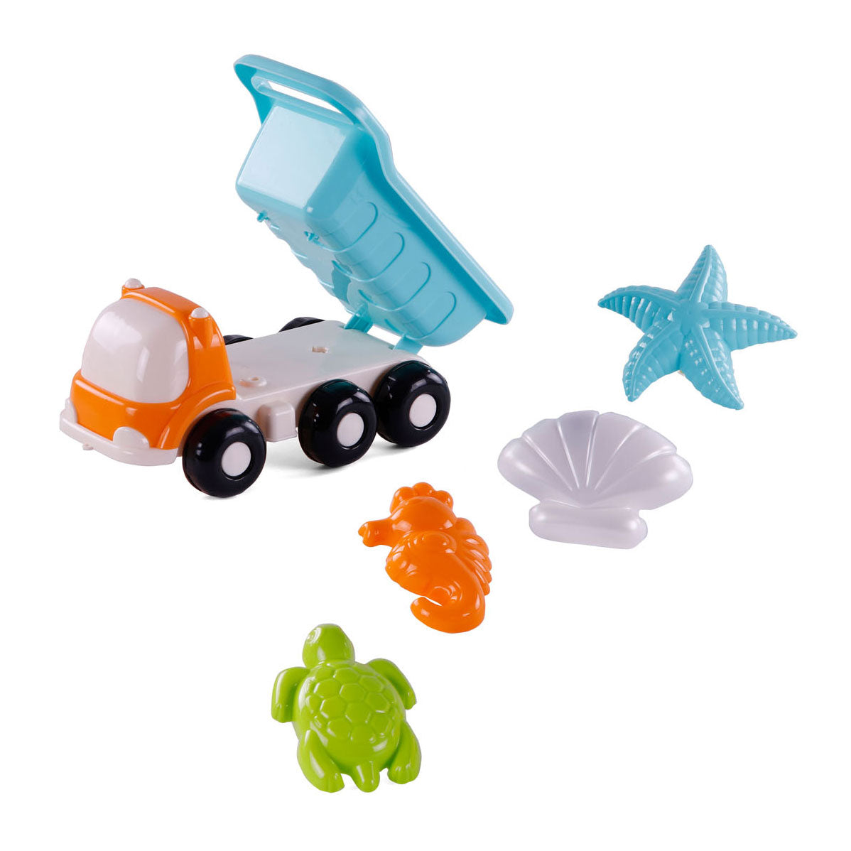 Cavallino Toys Cavallino Beach Kiepwagen con 4 forme di sabbia blu