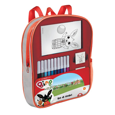 Mochila multiprint con sellos y bolígrafos de fieltro